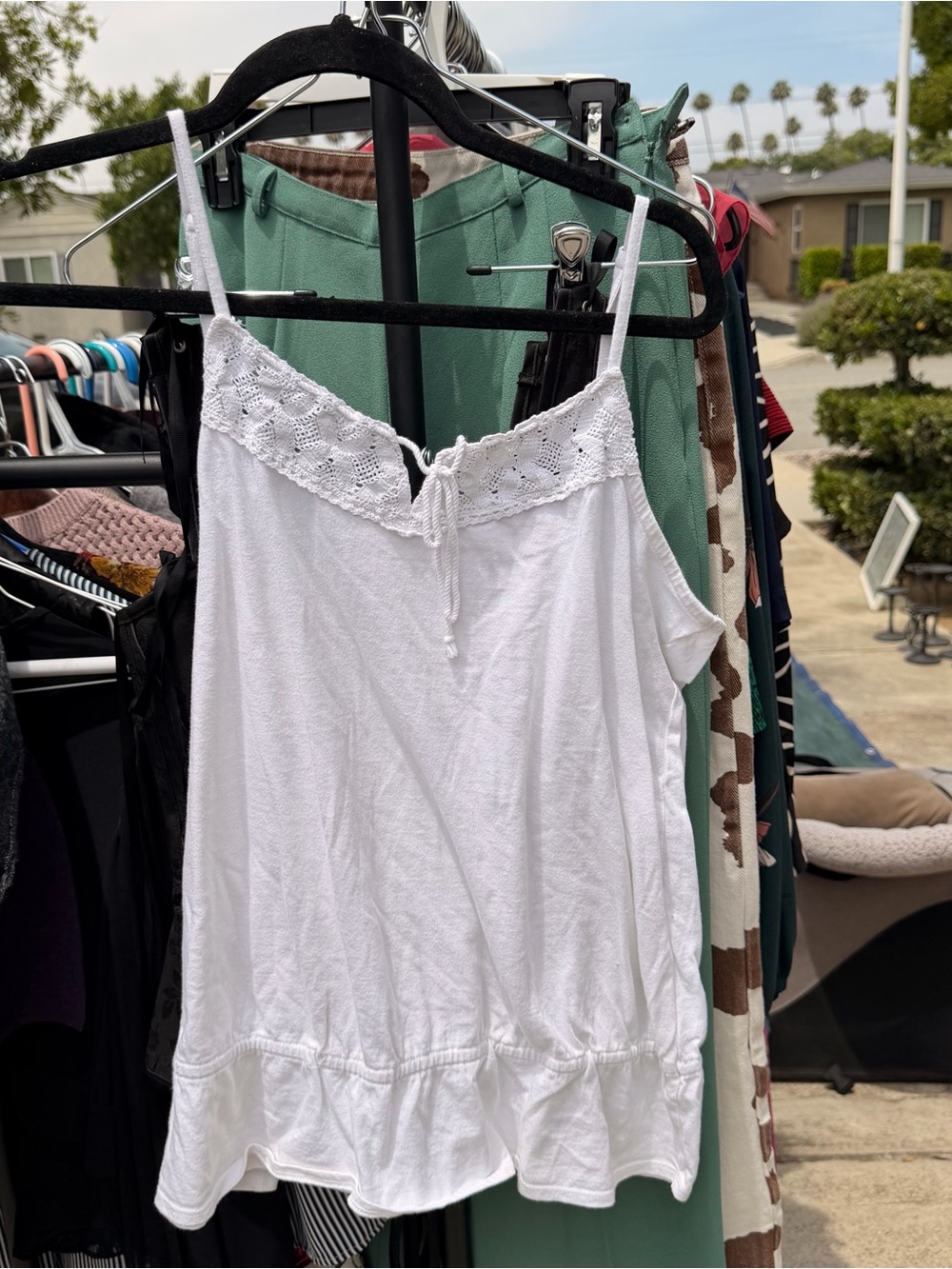 Sonoma White Crochet-Trim Camisole with Ruffle Hem
